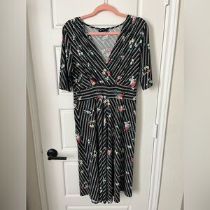 Matrushka Construction - Cleopatra Dress - Large Black & White Striped Floral